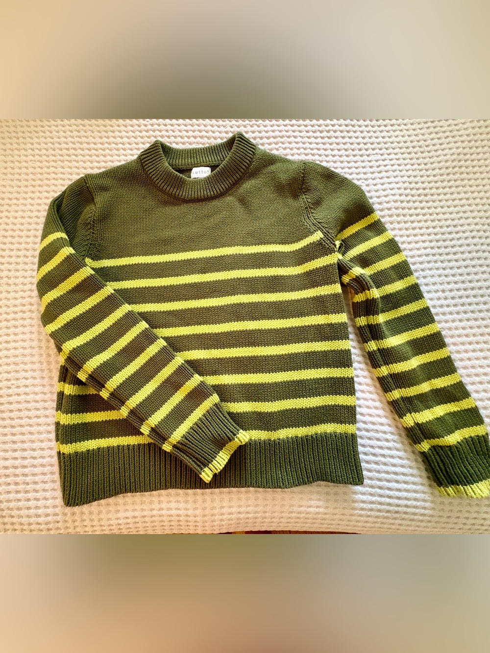 Olive & Yellow Striped Crew Sweater - Picture 3 of 4